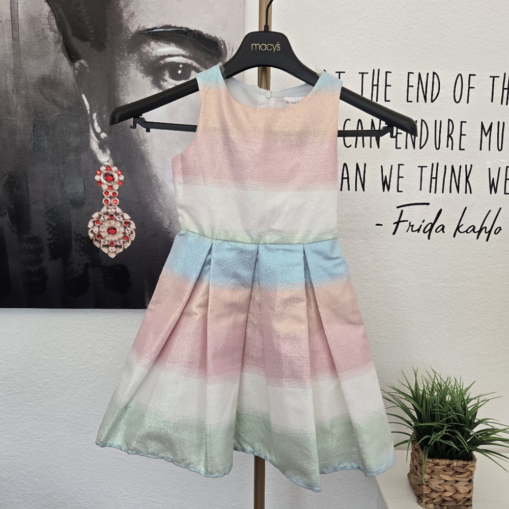 NWT Girls Kids Pink and Green Fit and Flare Sleeveless Dress Size 7
